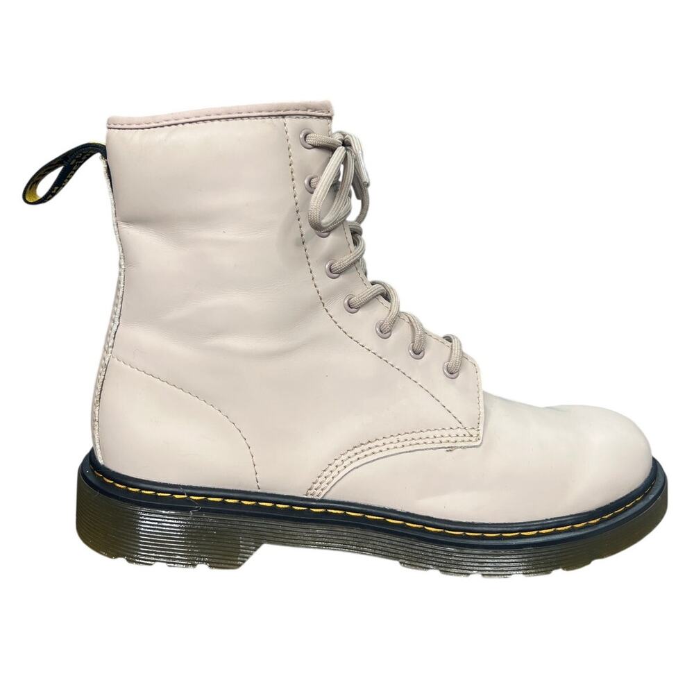 Dr. Martens Unisex Taupe Leather Lace-Up Combat Boots Side Zip M 6 W 7